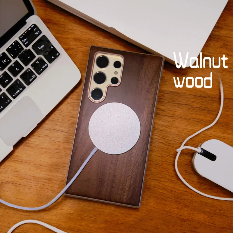 Premium Aluminum Alloy Frame with Wooden Back Case Cover - Walnut, Ebony, Rosewood