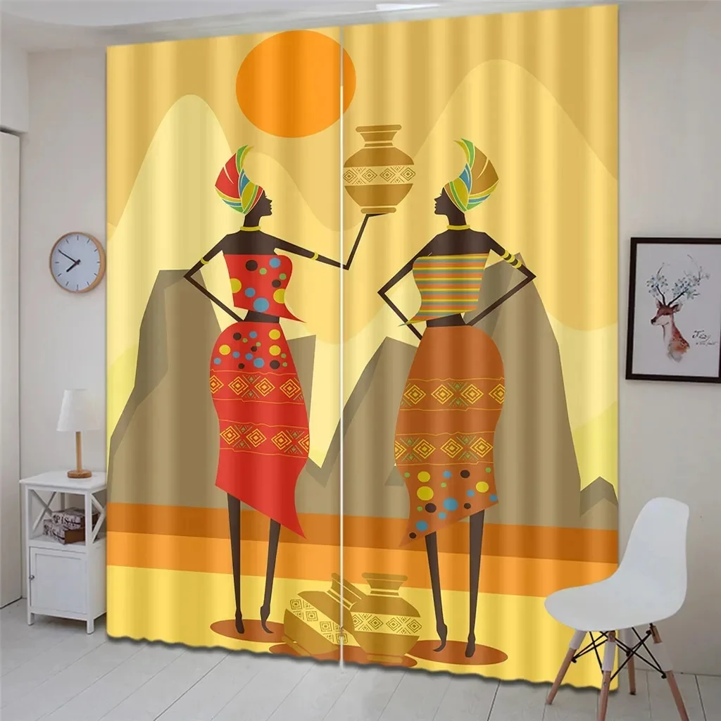 3D Cheap Modern Luxury African Woman Sheer Thin Shading Curtain for Window Living Room Bedroom Kitchen Treatment  Rod Pocket 5