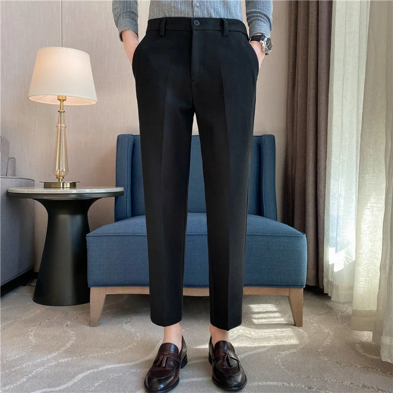 

Mens Suit Pants Autumn And Winter Thick Brushed Woolen Loose Slim Solid Color Trend Casual Business Small Foot Trousers Oversize