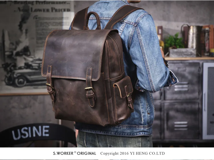 PNDME Vintage Crazy Horse Rindsleder Herren-Rucksäcke mit großem Fassungsvermögen Outdoor-Reisen lässig Luxus handgefertigter Rucksack aus echtem Leder – Detail 6