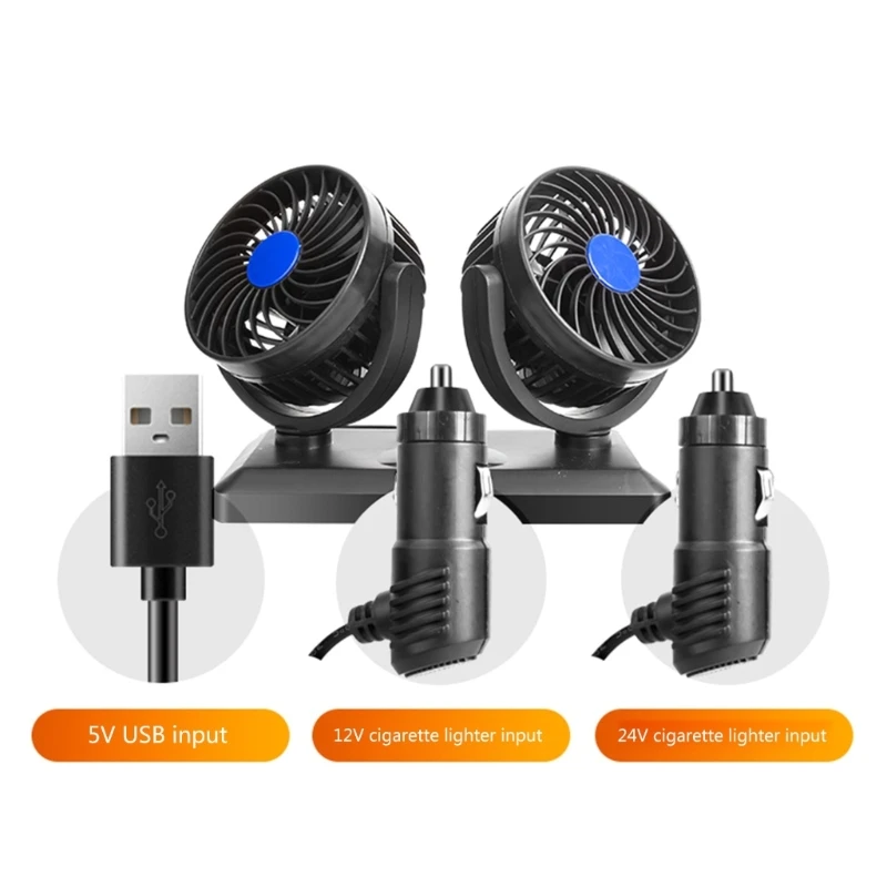 

Car Double Head Fan 360Degree Rotate Air Conditioner Ventilation Mini Air Cooler