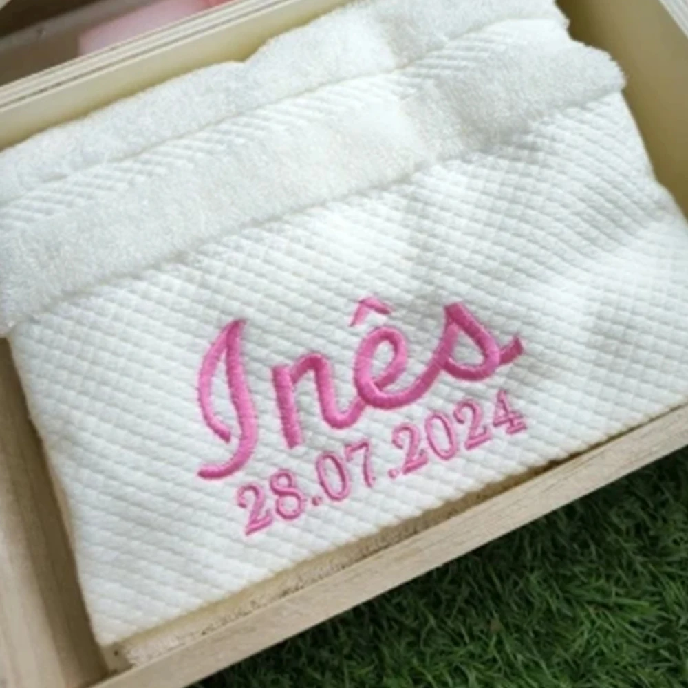 Customized Baptism Towel 70x140cm Bath Towel Personalized Cotton Towel with Name and Date Unqiue Wedding Birthday Gift Towel Set 2