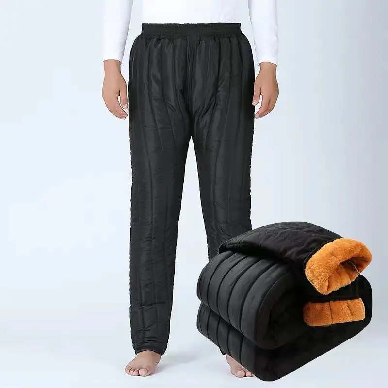 

Middle Elderly Aged Men Plush Cotton Winter Wear Outside Elastic Middle Waist Warm Pants Leisure Lamb Fluff Lining Long Pants