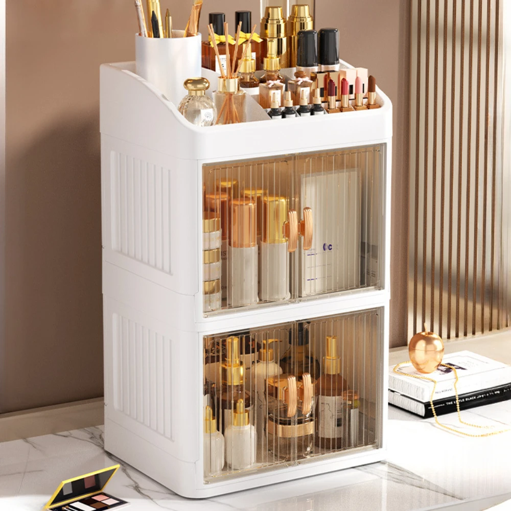 Foldable Storage Box Household Simple Organizer Boxes Double Door Skincare Product Organizer Multi-Layer Stationery Storage Rack