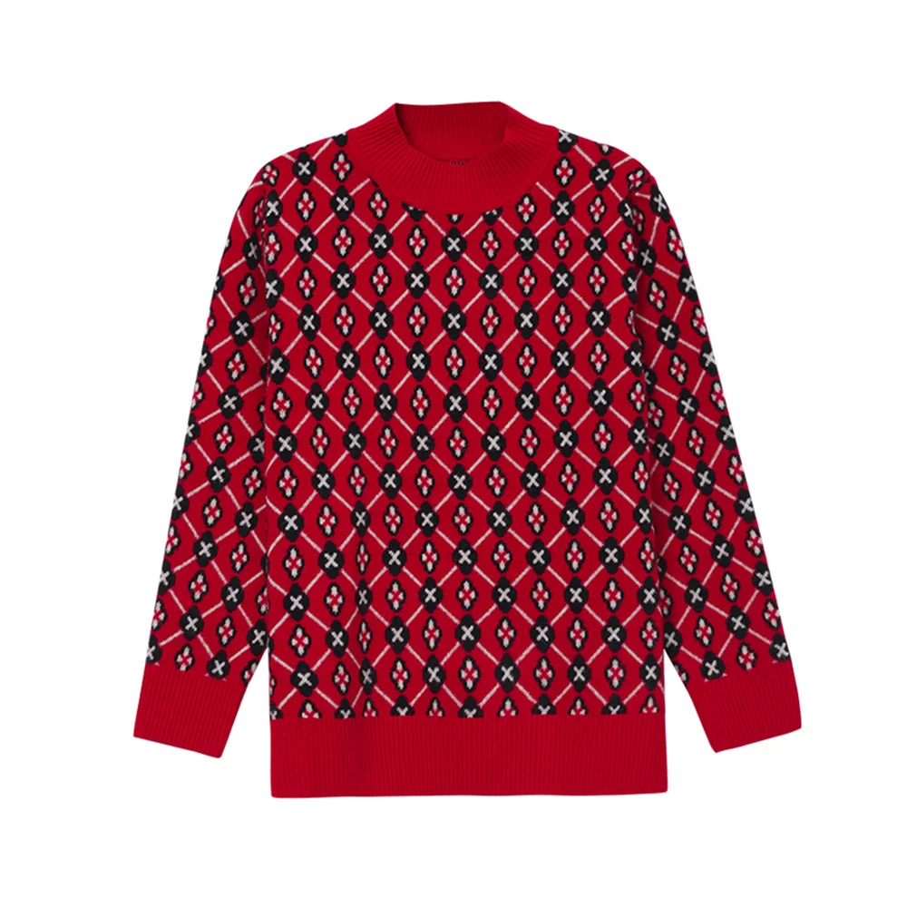 

XJXKS Delicate Print Women's Turtleneck Sweaters Jumper 2024 New High-end Wool Knit Pullover Winter Sweater Women