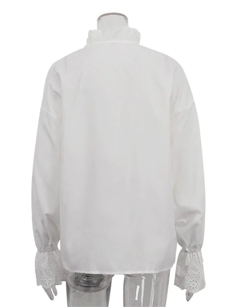 Female Glitter Ruffled Shirts Top Inner Patchwork Long Sleeve Casual Commute Clothes Hollow Out Elegant Women's Blouses