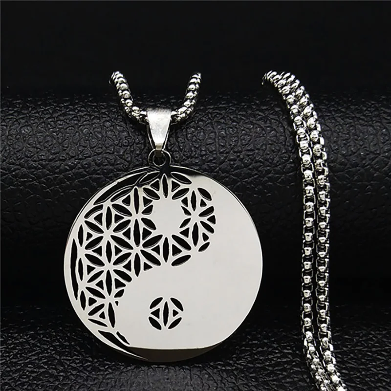 Virágos bel Élet Rozsdamentes Acél stv Nyakdísz számára Nők férfiak Arany színben Mandala metatron necklaces ékszer collares Para mujer