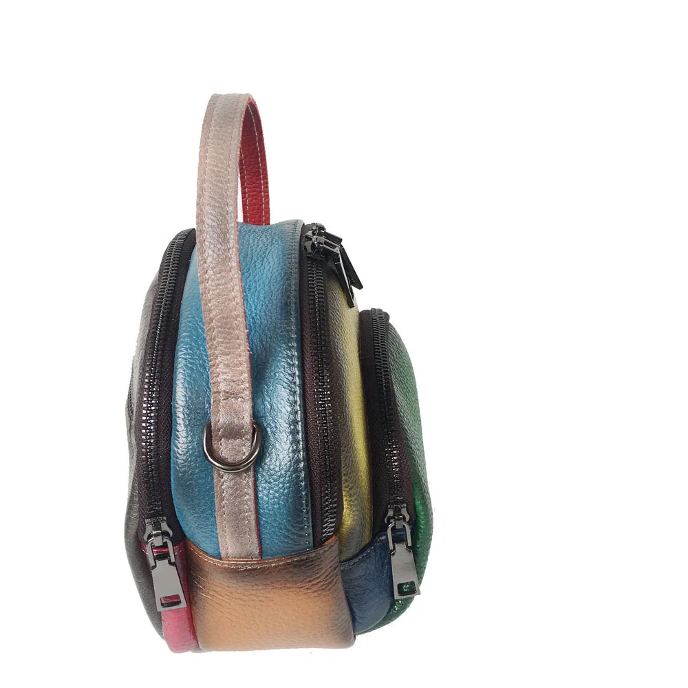 Multi-color Cow Leather Small Size Side Sling Shoulder Bag Female Vintage Retro Genuine Leather Phone Pouch Short Handle Bag