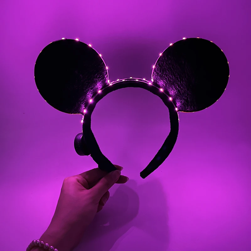 Hair accessories hair headband cartoon LED mouse ears headband for boys and girls birthday party black headwear costume cosplay decoration flashing hairband