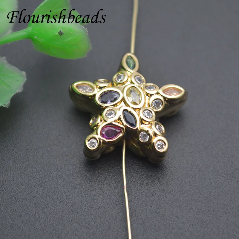 New Style Metal Copper Gold Plated Paved Color CZ Beads Star Shape Loose Beads Charms for DIY Jewelry Making Accessories