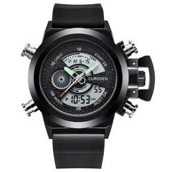 Men's Casual Leather Band Sports Digital Watch - Genuine Brand Designer Timepiece (Black rubber)