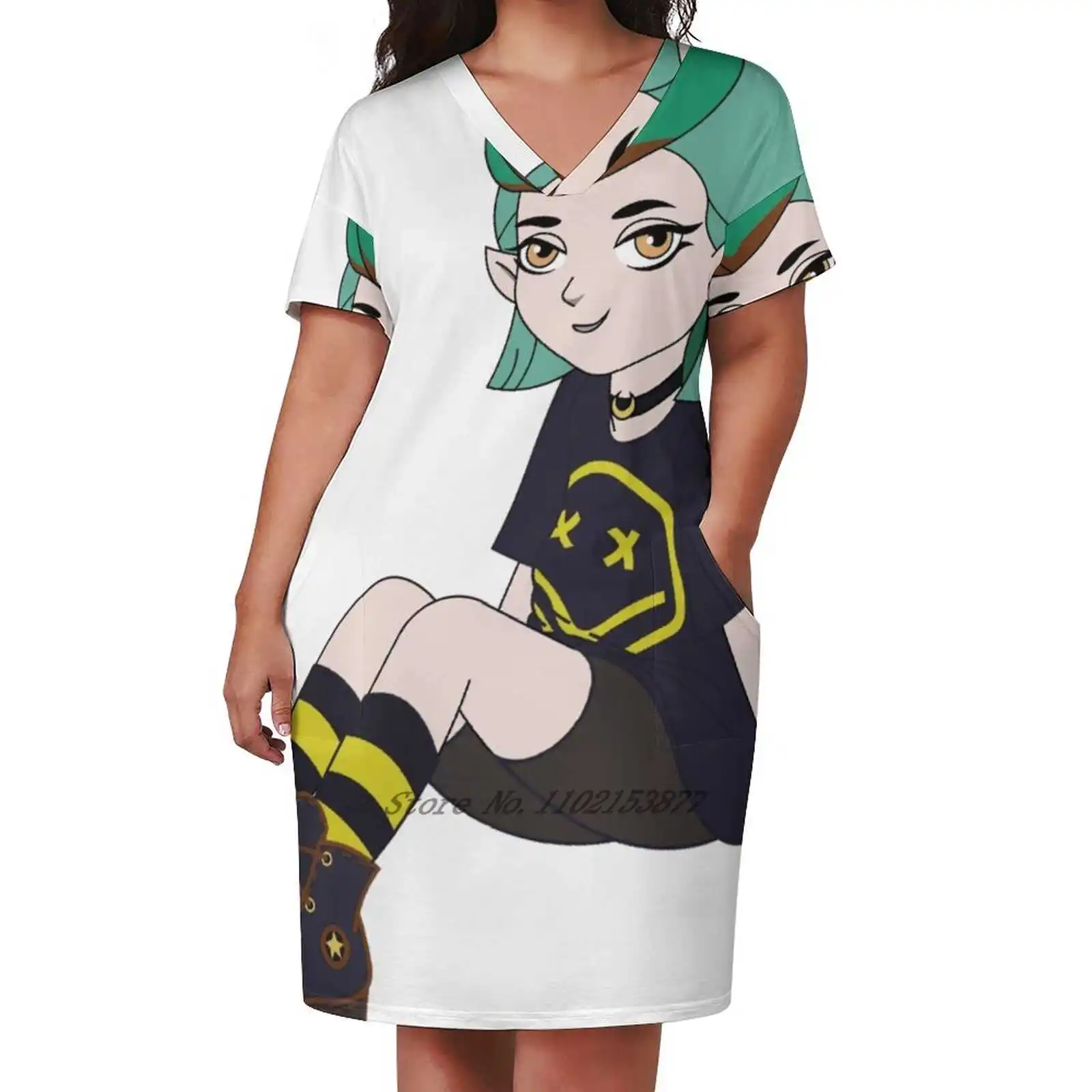

Amity Blight Grunge Girl Loose Pocket Dress Summer Sexy V Neck Dress Print Short Sleeve Dress Amity Blight The Owl House Amity
