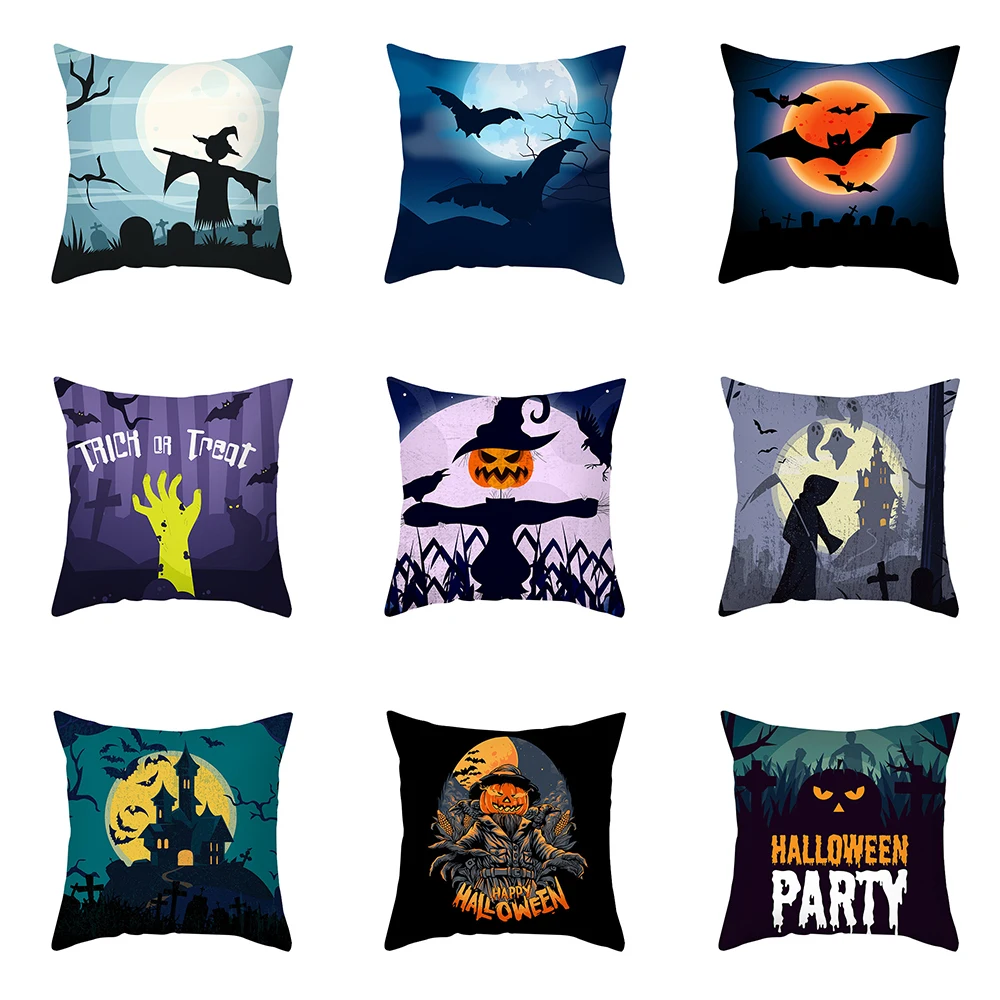 

45x45cm Halloween horror pumpkin print cushion cover for home living room sofa decoration square polyester pillowcase