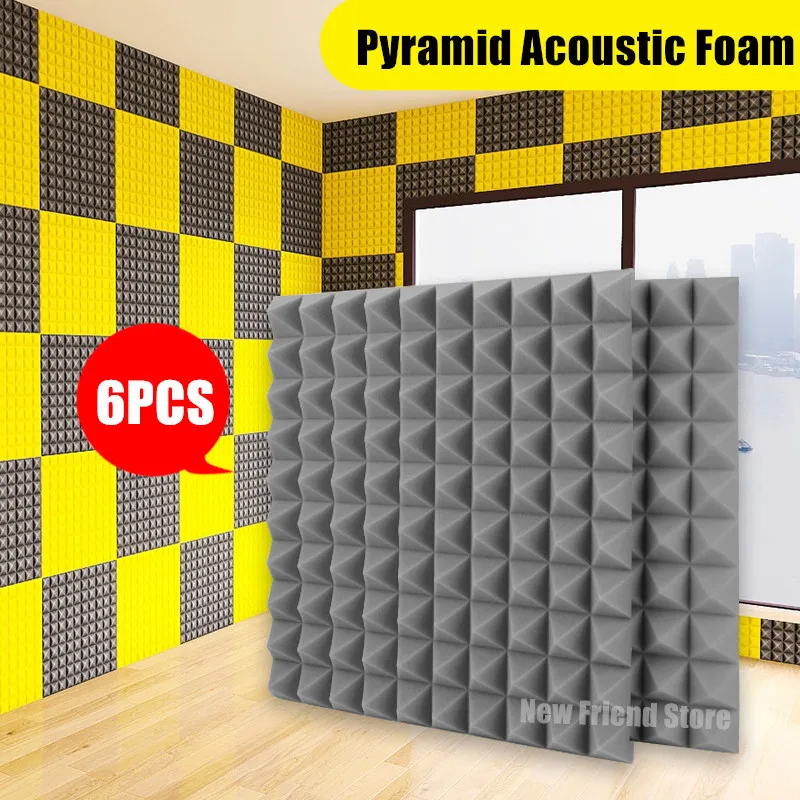 Espuma acústica para estudio de 6 piezas, espuma insonorizada piramidal de  50x50x5cm, aislamiento acústico, Panel de absorción de pared, Tira  protectora de sellado - AliExpress