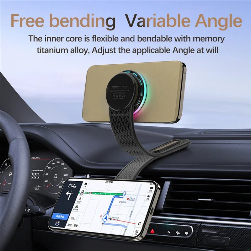 자기 자동차 무선 충전기 스탠드 브래킷 자동차 전화 홀더 마운트 iPhone 15 14 13 12 Pro Max Macsafe 용 고속 충전 스테이션