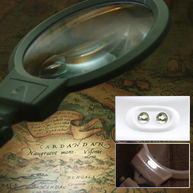 Desktop Magnifier with Illumination 130mm Large Size Foldable 2X 6X Table Lamp  Magnifying Glasses with LED Scale Third Hand Lupa - AliExpress