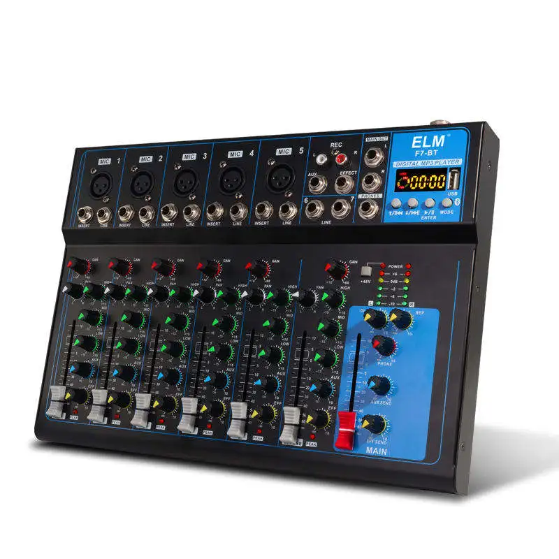 F7 프로페셔널 DJ 컨트롤러/오디오 콘솔 믹서 7채널 오디오 음악 믹서 디지털 오디오 사운드 카드 믹서 카라오케용