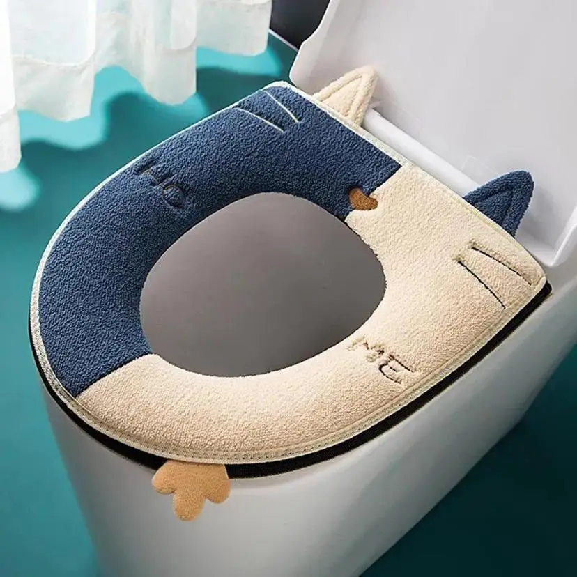 Toilet Seat Cover Universal Closestool Mat With Handle Double Color Cute Cat-shape Pad Toilet Seat Cover Bathroom Accessories