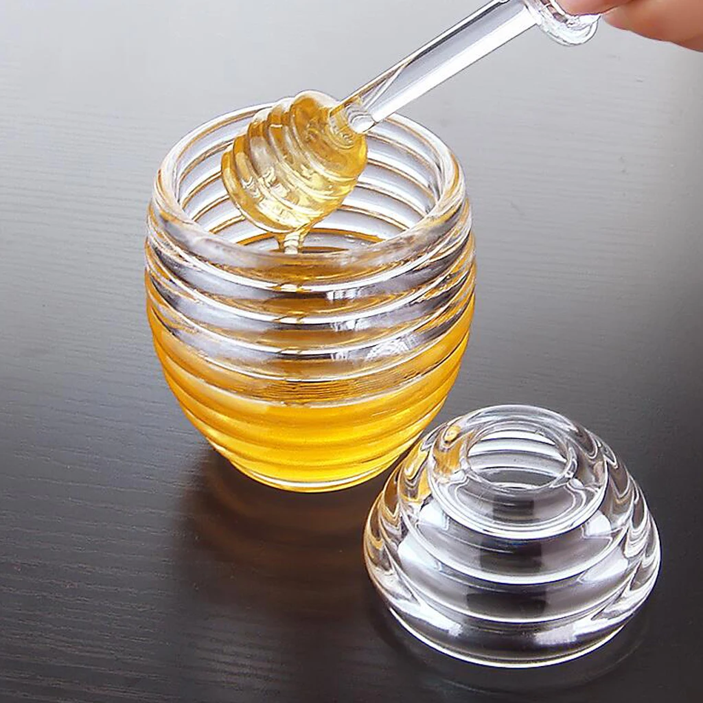 Transparent Honey Jar Pot With Stirring Rod Kitchen  Container  Lids Glass Storage Small Containers  Food Set 6