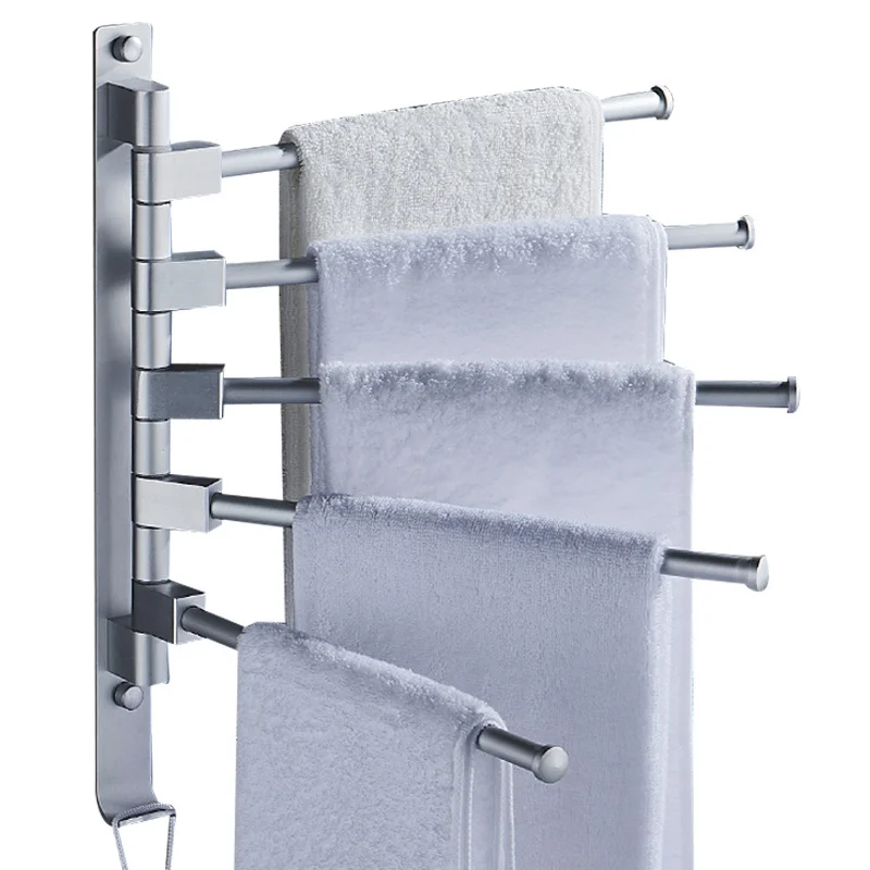 35cm Black/Sliver Aluminum Towel Rack Free Punching Bathroom Rail Hanger Rotating Folding Drying Towel Holder Wall Mounted