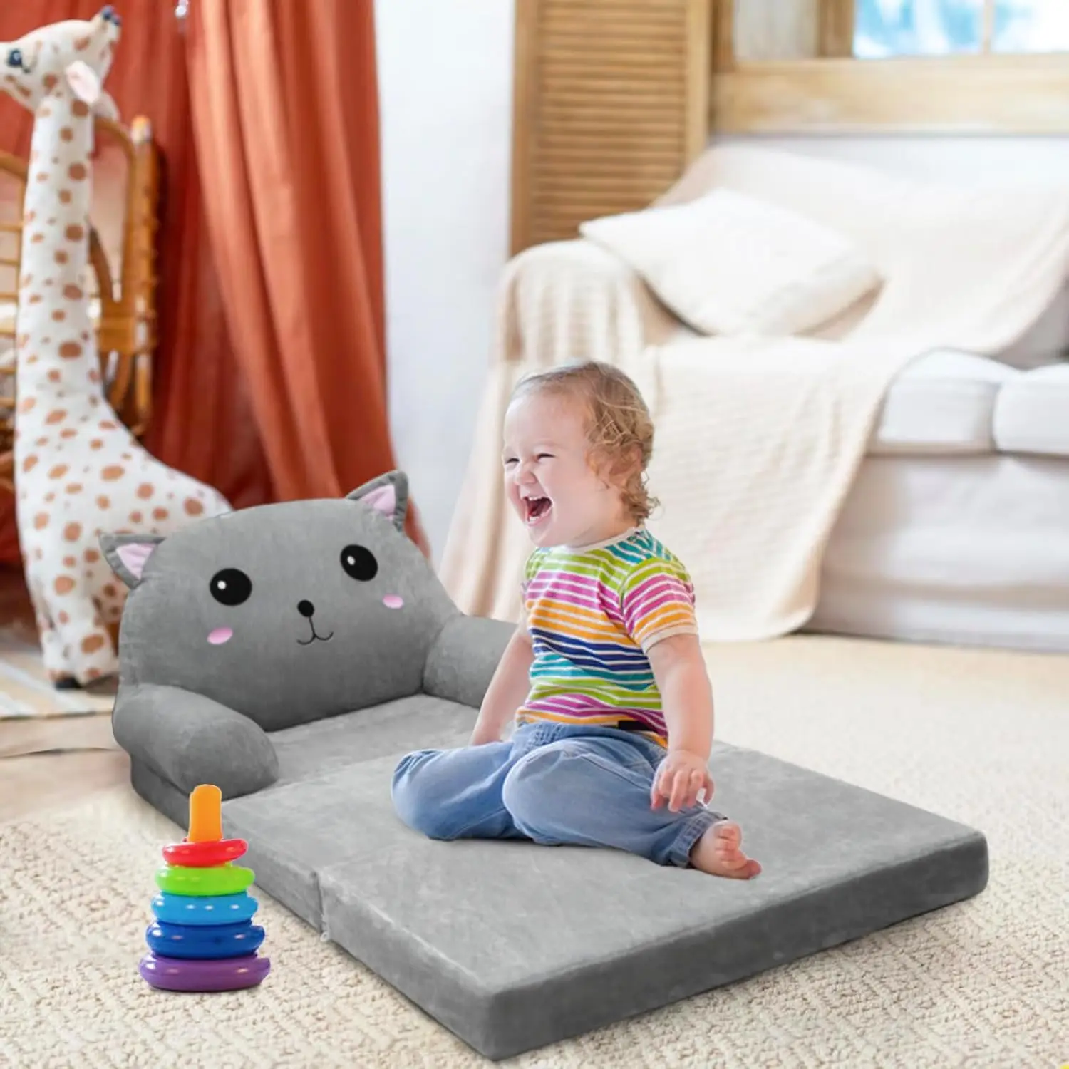 Toddler Chair Kids Sofa - Toddler Sofa Kids Couch Fold Out, 2 in 1 Flip Out Couch and Mini Sofa for Girls and Boys 4