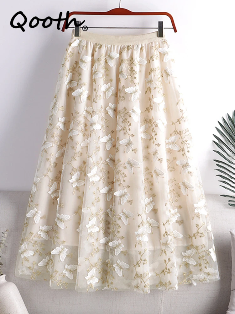 Qooth-Women-Embroidery-Butterfly-Tulle-Gauze-Skirt-Elegant-Sweet ...