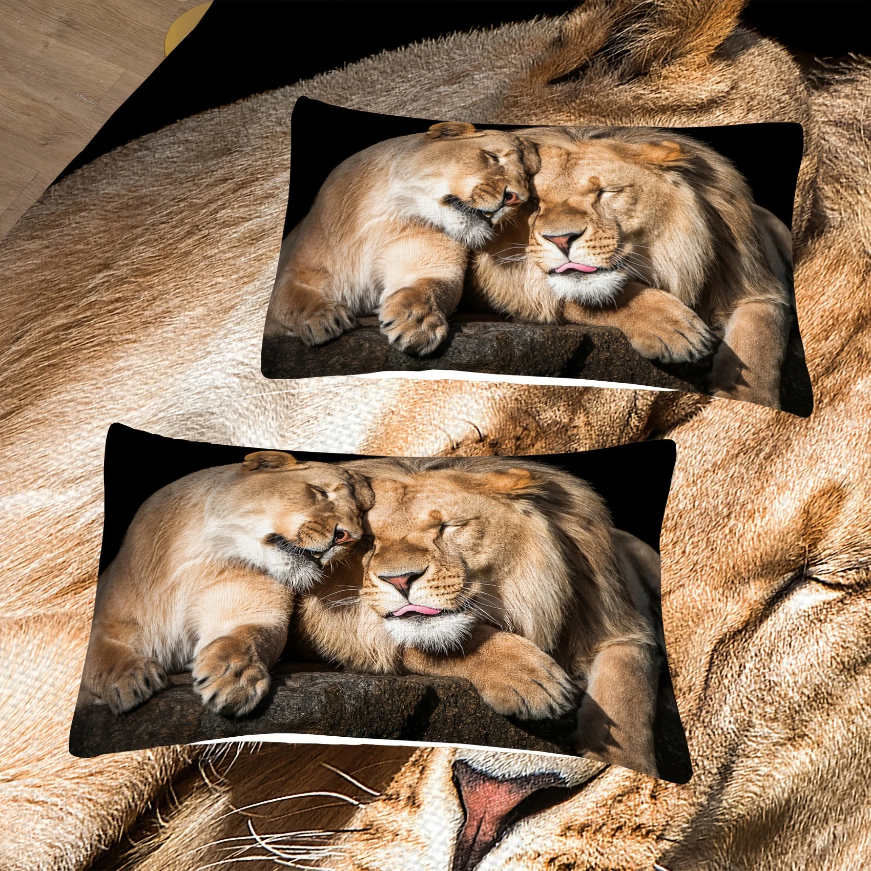 Animal Lion Bedding Quilt Cover, Washable Microfiber Quilt Cover Soft and Comfortable Two/Piece Set