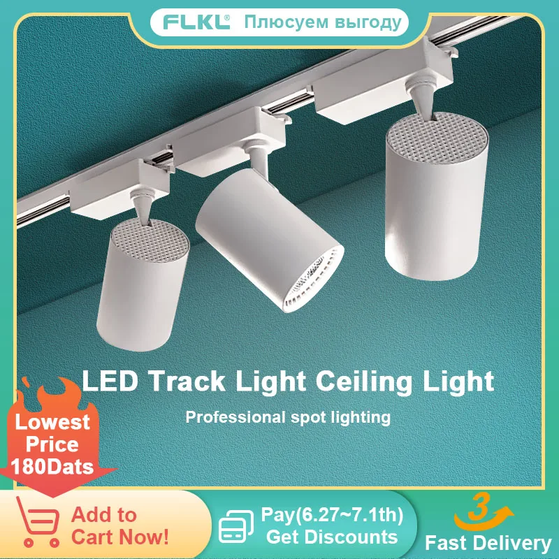 Set Ceiling Led Track Light Spotlights COB Track Lighting Wall Rail Spot Lights System 20/30/40W Clothing Shop Home Lamp 220V