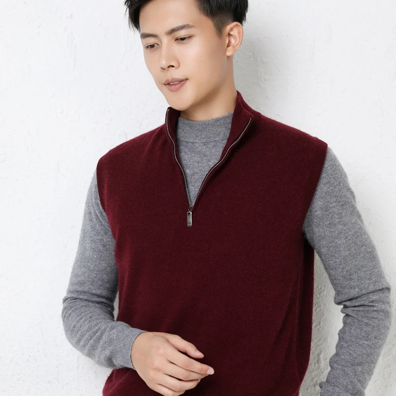 

Autumn/Winter Korean New Men's Brand 100% Pure Cashmere Cold Blouse Fashion Soft Sweater V-neck Zipper Pullover