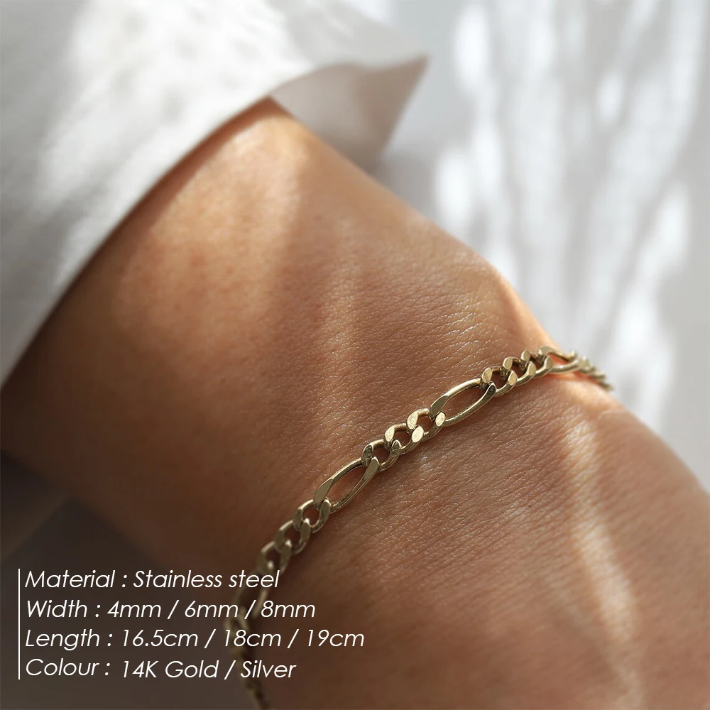 14K Oro Giallo 2mm-7.5mm Figaro Collana a Catenina Bracciale