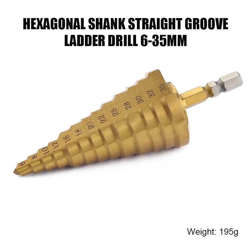 

6-35mm HSS Step Drill Bit 1/4 Hex Shank High Speed Steel Hole Opener Reamer Straight Groove Core Drill Bits for Metal Plate Wood