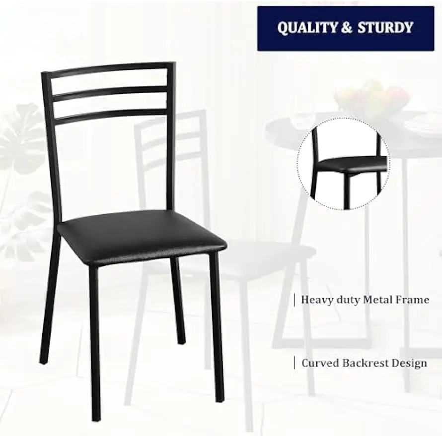 Metal Dining Chair Set of 2, Modern Armless with Cushioned Seat for Kitchen, Living Room, Black
