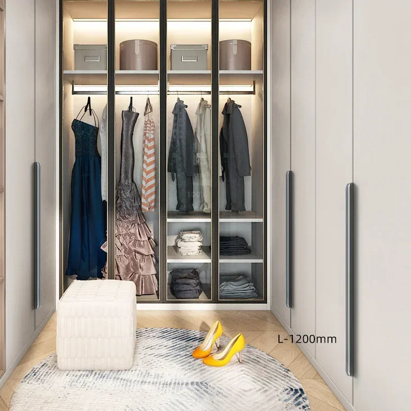 80-1200mm Light Luxury Simple Invisible Non Perforated Door Handle Wardrobe Edge Wrapped Long Black Handle Cabinet Hidden