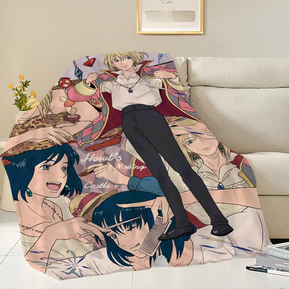 Anime film comfort warm soft plush blanket for sofa living room h-Howl's office bedroom travel Flannel gift m-Moving c-Castle 4