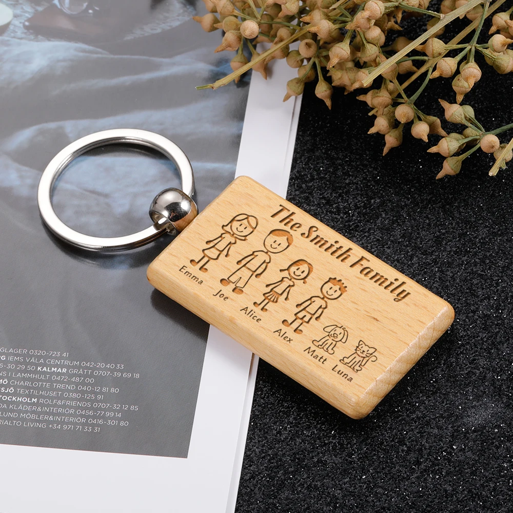 Family Love Wooden Keychain Personalized Gift Engraved The Smith