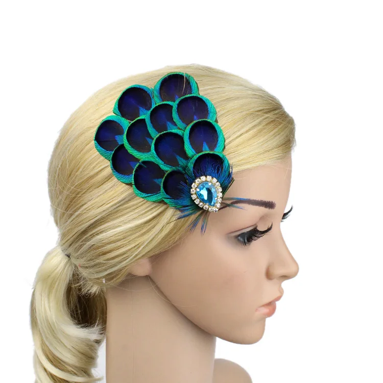 1920s Peacock Feather Fascinator Headband Clothing Hairpin Head Trim Side Clip Performance Party Event Accessories Bride
