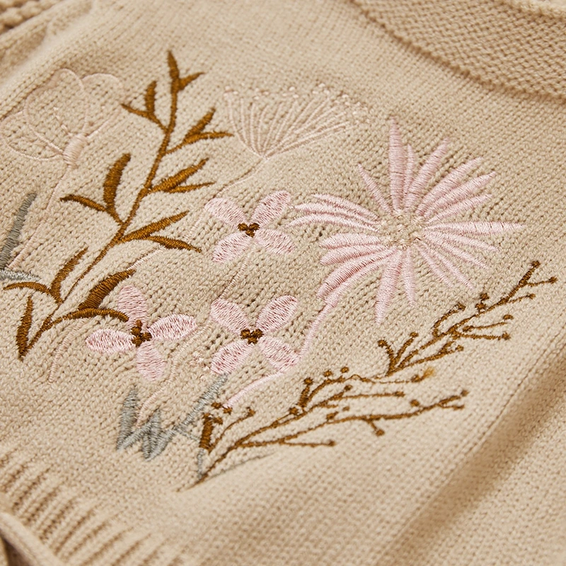 Baby Girls Sweater Embroidery Floral Baby Girls Sweater Romper Newborn Long Sleeve Knit Clothes Drawstring Princess Knitwear Winter Fall Jumpsuit