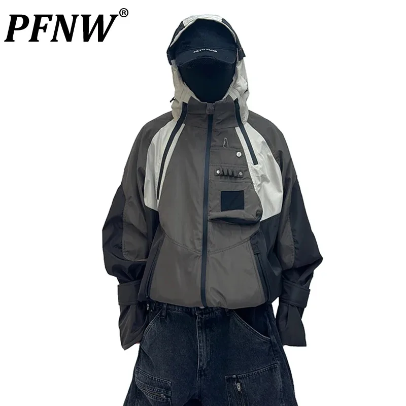 

PFNW Rivet Zipper Men's Hooded Outdoor Jackets Spliced Tech Wear Male Coats High Street Niche Design 2023 Winter Trendy 28W2446