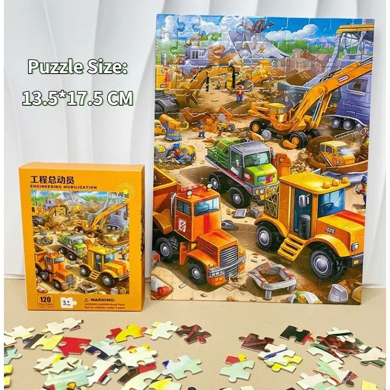 13.5*17.5cm Children Paper Puzzles 120 Pieces Boys Engineering Space Early Education Baby Toys Creative DIY Christmas Gift 3