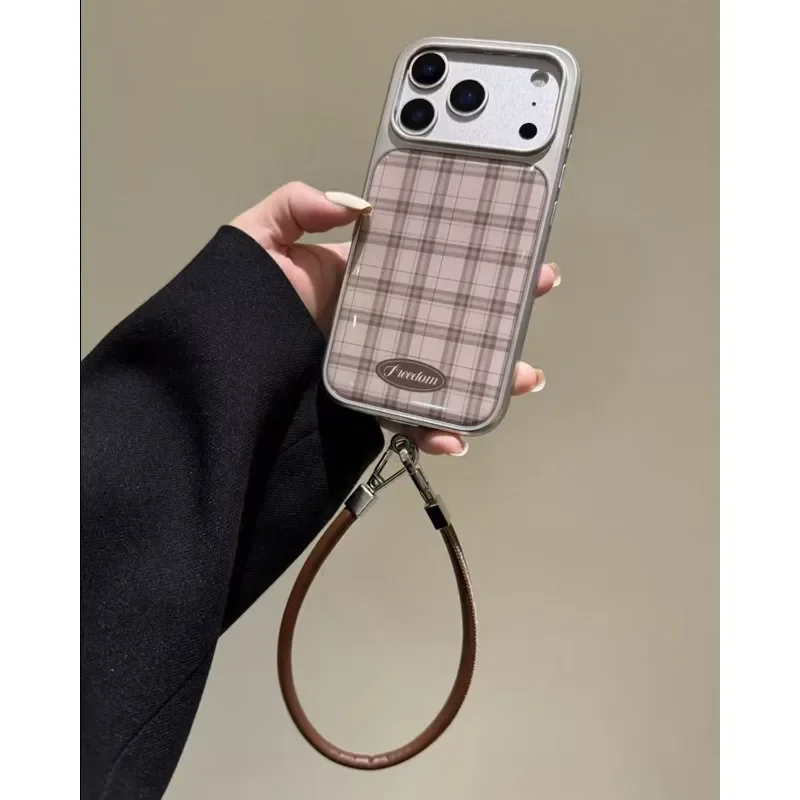 Light Gray Grid Electroplating Drip Glue Phone Case - Anti-Fall Y2K Cover, Edge Protection
