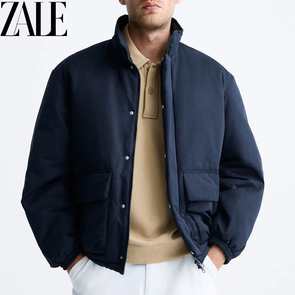 

ZALE Autumn and Winter New Men's Thickened Jacket Pocket Decoration Cotton Coat Thickened Coat Fashionable Solid Color Jacket