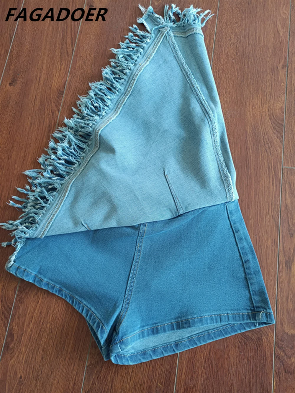 FAGADOER Fashion Y2K Denim Tassels Shorts Women High Waisted Button Slim Shorts Summer Irregular Cowboy Matching Bottoms 2023