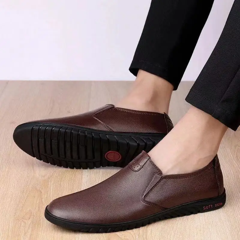 Men's Casual Business Leather Shoes Fashion Soft Bottom Oxfords Male Wedding Party Office Business Shoes Slip-on Outdoor Flats 4