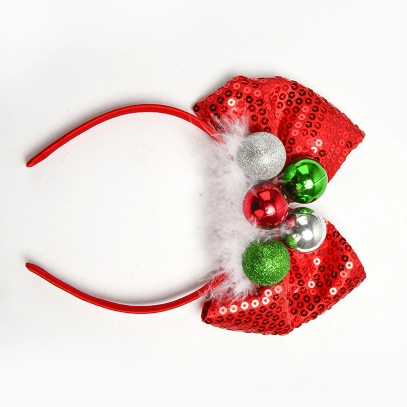 Red Sequins Bowknot Shape Headband Fashion Headwear Multipurpose Christmas Party Performances Hair Hoop for Woman m2ea sequin cuffs women sparkly shiny sequins stretchy elastic oversleeve arm sleeve performances party costume accessory