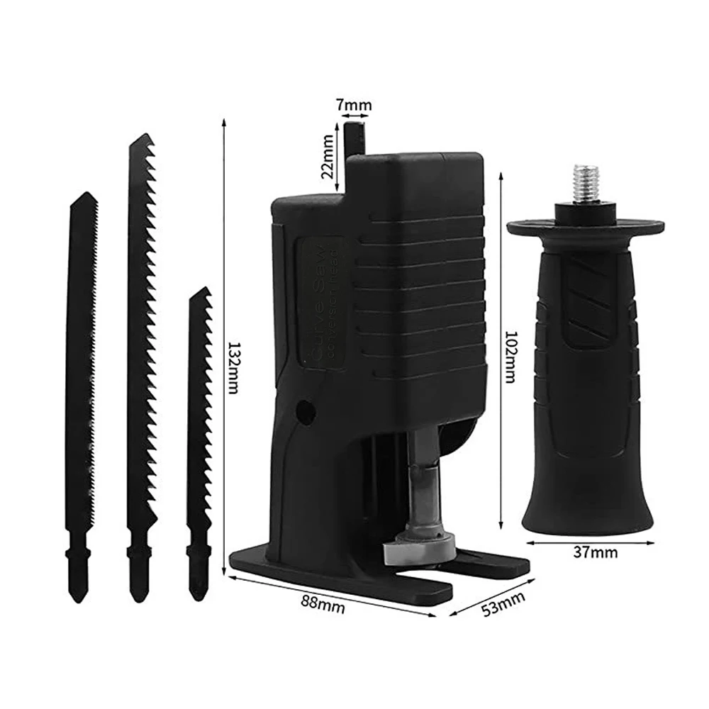 Reciprocating Saw Adapter Electric Drill Conversion Modified Chainsaw Power Tool Wood Cutter Machine Attachment with Blades 6
