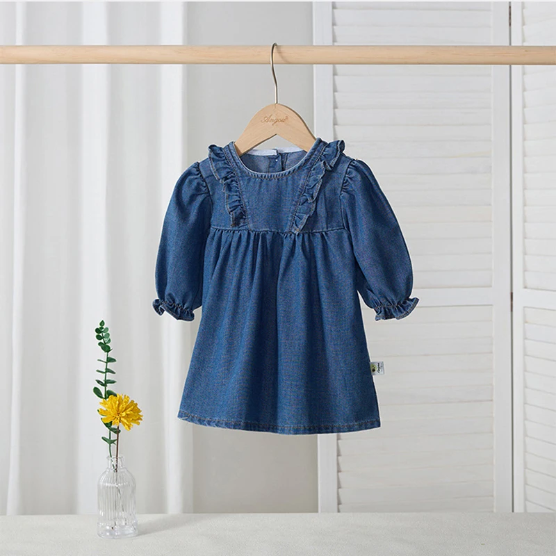 Denim Long Sleeve Dress for Girls Spring Autumn