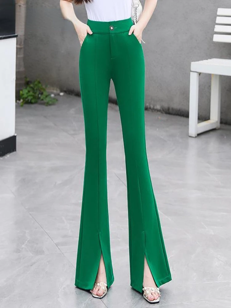 

2023 Summer Pants Women Fashionable Commuter Bell Trousers New Green High Waist Tight Casual Office Lady Skinny Pants for Women