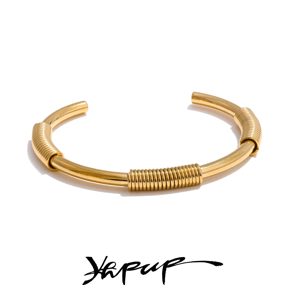 Yhpup 57mm 18K Plated Stainless Steel Round Cuff Bracelet