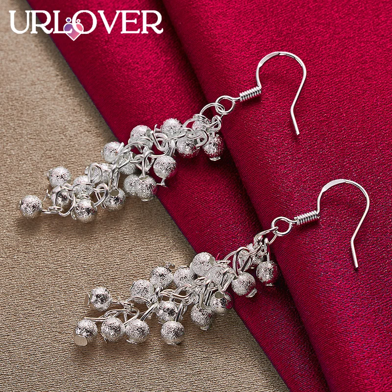 

URLOVER 925 Sterling Silver Earring For Woman Frosted Grape Beads Drop Earrings Lady Party Wedding Charm Jewelry Birthday Gifts