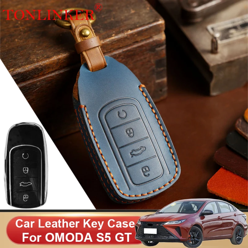 

TONLINKER Car Dedicated Leather Key Case For OMODA S5 GT Sedan 2023- Present Holder Shell Remote Keychain Accessories